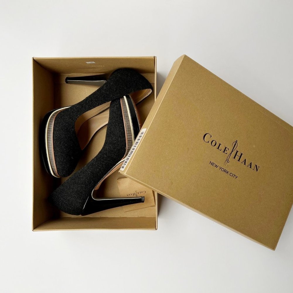 Cole Haan Chelsea Gray Wool Felt Platform Pump Size 7.5B